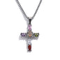 Yhpup Delicate Colorful Bling Cubic Zirconia Cross Pendant Stainless Steel Luxury Necklace High-Grade Fashion Shiny Jewelry Gift