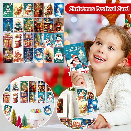 50PCS 15x10cm Merry Christmas Card Strong Visual Experience Note Greeting Postcard Xmas Tree Deer Package Wrapping Decor Gift