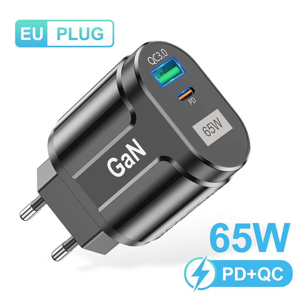 USLION 65W GaN USB C Charger Quick Charge Korea EU US Plug PD USB-C TypeC Fast USB Charger For iPhone 14 Xiaomi Samsung Macbook