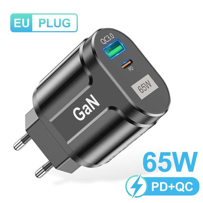 USLION 65W GaN USB C Charger Quick Charge Korea EU US Plug PD USB-C TypeC Fast USB Charger For iPhone 14 Xiaomi Samsung Macbook