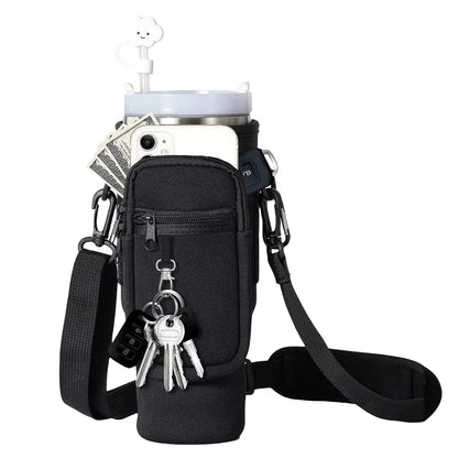 40oz Neoprene Water Bottle Carrier Bag For Stanley Quencher Cup Sleeve with Adjustable Shoulder Strap Water Bottle Holder Pouch