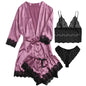 Women's Summer Sexy Pajama Pants Set 4 Pieces Lace Satin With Silk Sleepwear Robe Fashion And Comfortable Nightwear
