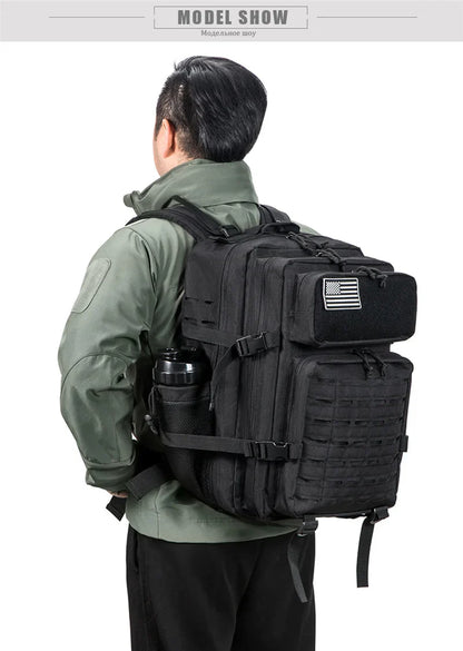 QT&QY 50L Tactical Backpack survival Bag Hunting MOLLE Backpack GYM For Men EDC Outdoor Hiking Rucksack Witch Bottle Holder
