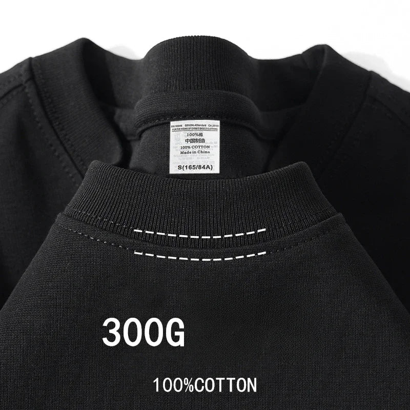 300g Cotton T Shirts Men Short Sleeved Heavyweight  Summer Round Neck Loose Breathable Shirt for Men Women Basic Tee