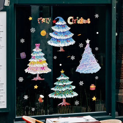 2024 Christmas Window Stickers Santa Claus Xmas Tree Cartoon Glass Decal Merry Christmas New Year Holiday Decorations for Home