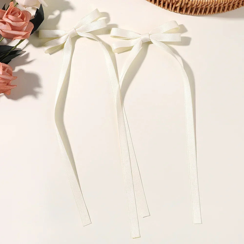 2pcs 2024 New Cute Ribbon Bow Headband Long Tassel Hair Clip Women's Hair Accessories Girls Party Headwear Side Clips Wholesale