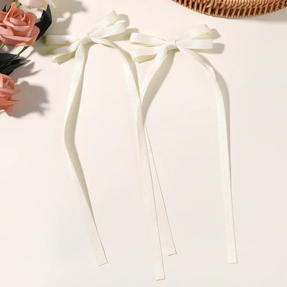 2pcs 2024 New Cute Ribbon Bow Headband Long Tassel Hair Clip Women's Hair Accessories Girls Party Headwear Side Clips Wholesale