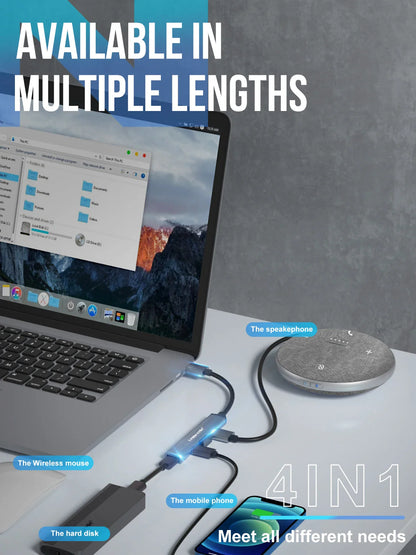 Lemorele Adaptateur USB OTG 4 ports 120 cm Adaptateur multi-répartiteur USB A 3.0 Accessoires pour ordinateur portable Xiaomi Lenovo Macbook Pro