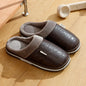 Pantoufles d'intérieur en cuir PU grandes tailles pour hommes, imperméables, plates, en fourrure, pour l'hiver, en coton, pour la chambre à coucher