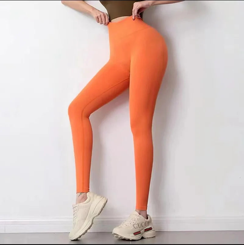 [Seamless Solid Color Yoga Leggings] Solid Color Seamless Yoga Leggings, High Waist Fitness Running Workout Sports Pants, Women'