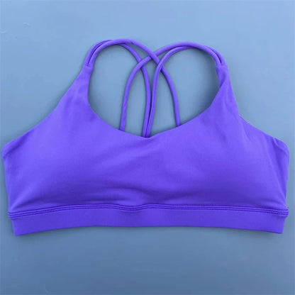 Soutien-gorge de sport uni doux haute résistance pour femme – Haut de sport serré pour entraînement complet, gym, yoga, sous-vêtement serré avec coussinet de poitrine