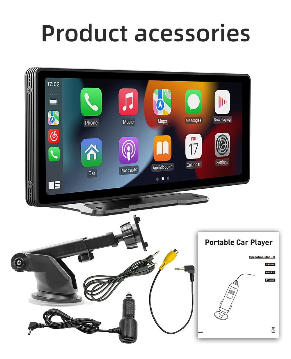 10.26 Inch Portable Wireless Carplay Screen HD Rear Reversing Camera Car Radio DVR MP5 Multimedia Video Player Android Auto