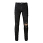 Jean Super Skinny Effet Vieilli Noir Coupe Slim Usé et Troué Extensible