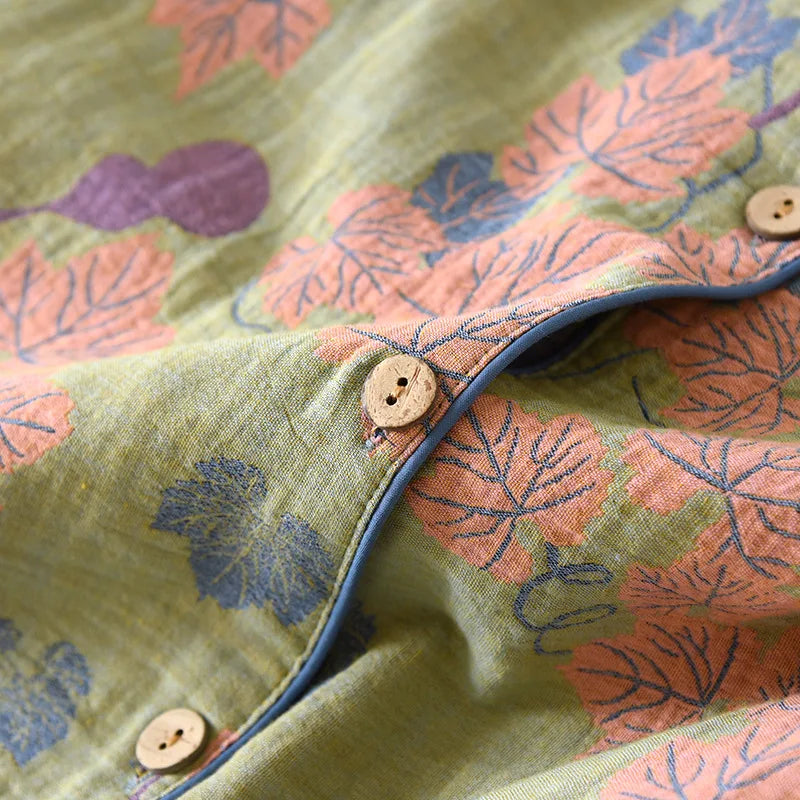 Japanese Spring and Autumn New Women's Pajama Set 100% Cotton Vintage Long Sleeved Pants Two Piece Set for Home Furnishings