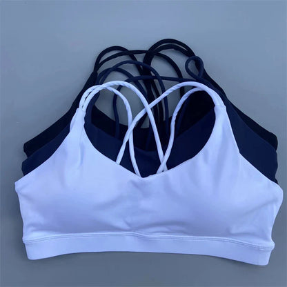 Soutien-gorge de sport uni doux haute résistance pour femme – Haut de sport serré pour entraînement complet, gym, yoga, sous-vêtement serré avec coussinet de poitrine