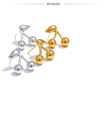 Yhpup 316L Stainless Steel Metal Chic Cherry Golden Stud Earrings Water Resistant Charm Fashion Jewelry 18K PVD Plated Wholesale