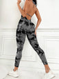 Women's Tie Dye Seamless Workout Jumpsuits One Piece Soft&Stretchy Fashion V-Neck Halter Open Back Yoga Sports Bodysuit