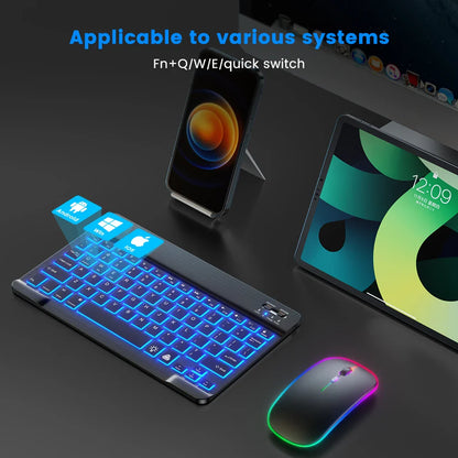 EMTRA Clavier et souris Bluetooth rétroéclairés pour iOS, Android, Windows, iPad, clavier portugais, clavier espagnol