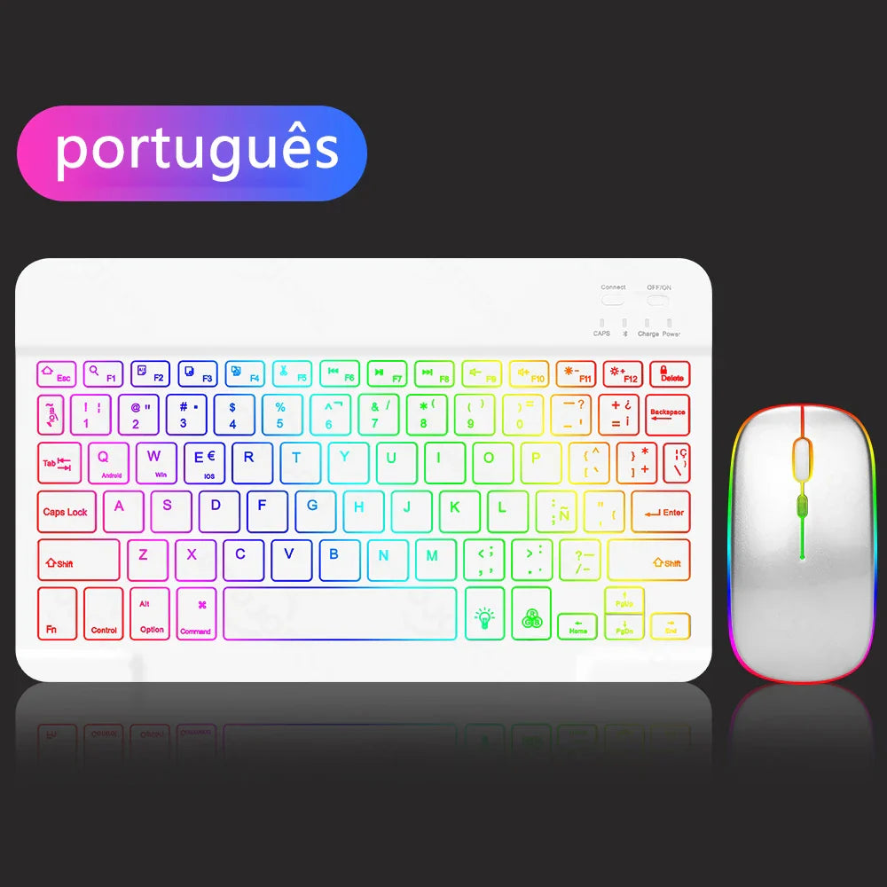 EMTRA Clavier et souris Bluetooth rétroéclairés pour iOS, Android, Windows, iPad, clavier portugais, clavier espagnol