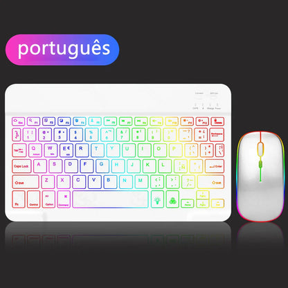 EMTRA Clavier et souris Bluetooth rétroéclairés pour iOS, Android, Windows, iPad, clavier portugais, clavier espagnol