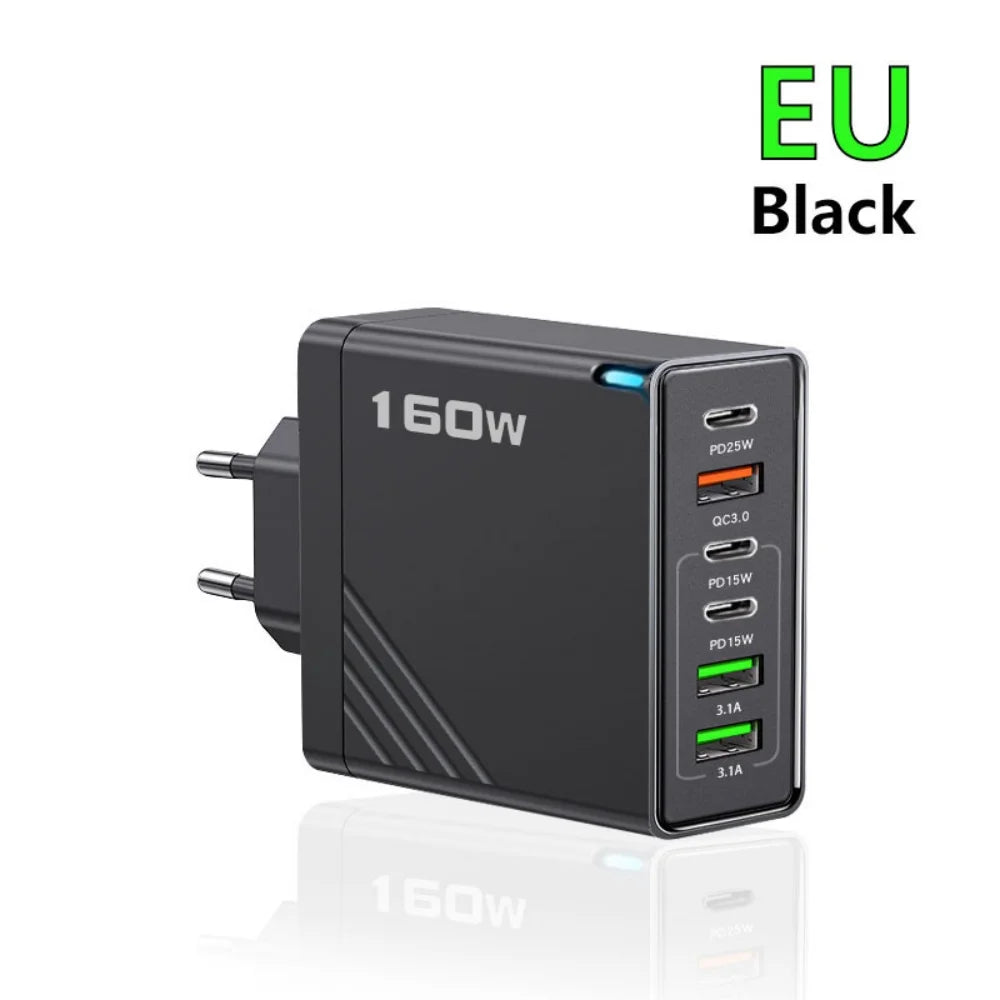 160W Multi Ports USB Type C Charger Fast Charging Phone Charger Adapter For iPhone Samsung Xiaomi EU/US/UK Plug USB Wall Charger