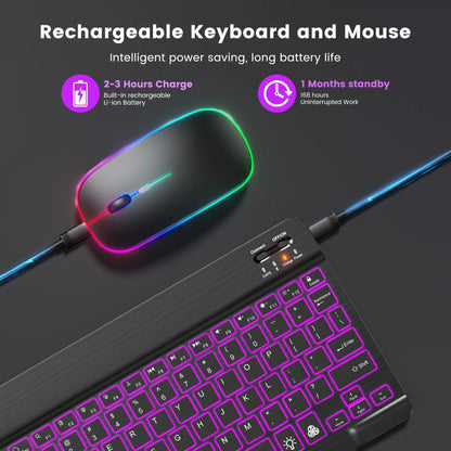 EMTRA Clavier et souris Bluetooth rétroéclairés pour iOS, Android, Windows, iPad, clavier portugais, clavier espagnol