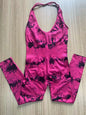 Women's Tie Dye Seamless Workout Jumpsuits One Piece Soft&Stretchy Fashion V-Neck Halter Open Back Yoga Sports Bodysuit