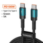 Toocki 60W/100W Type C to USB C Cable PD 3.0 Quick Charge Fast Charging Type C to Type C For Huawei Xiaomi Samsung Laptop