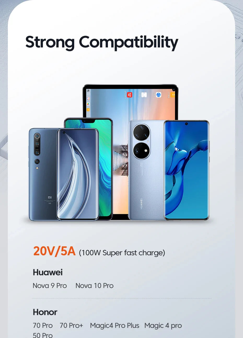 Toocki USB Type C Cable 100W Fast Charging 6A Type C Cable for Xiaomi Huawei P30 P40 Samsung POCO Realme Oneplus Data Wire