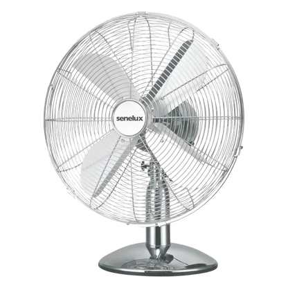 Senelux 12 inch Chrome Desk Fan; Great for Home Cooling and Comfort in Bedrooms, Living Rooms and Offices