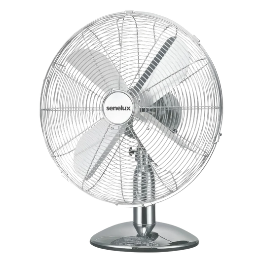 Senelux 12 inch Chrome Desk Fan; Great for Home Cooling and Comfort in Bedrooms, Living Rooms and Offices