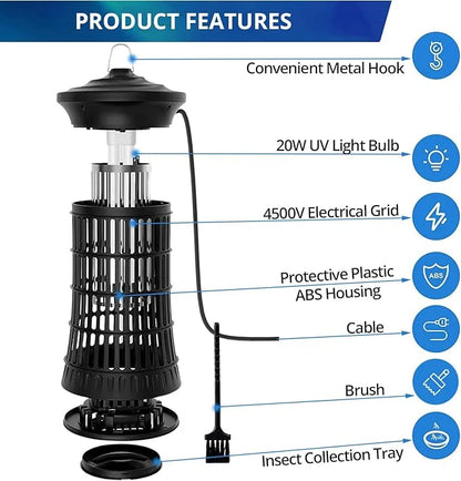 Senelux Mosquito Killer Lamp 4500V Fly Zapper 20W Insect Mosquito Trap with UV Light Bug Zapper 100m³ Coverage for Indoor Garden Outdoor