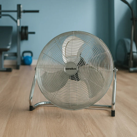Chrome Floor Fan for Homes, Gyms, Bedrooms & Kitchens | with 3 Fan Speeds and Adjustable Tilt
