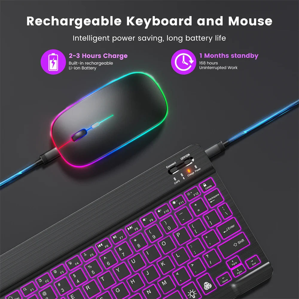 EMTRA Clavier et souris Bluetooth rétroéclairés pour iOS, Android, Windows, iPad, clavier portugais, clavier espagnol