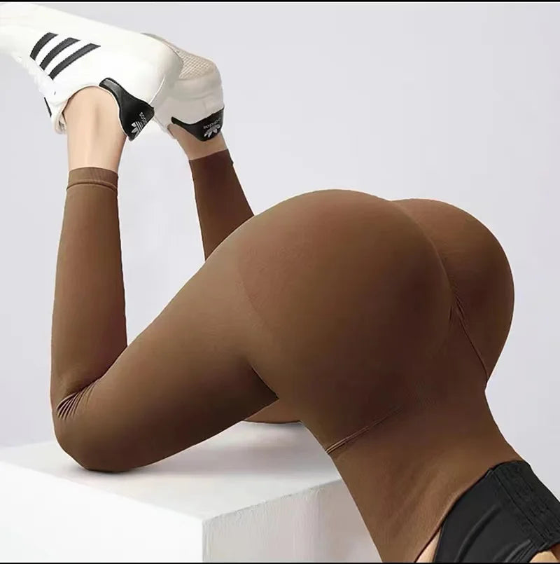 [Seamless Solid Color Yoga Leggings] Solid Color Seamless Yoga Leggings, High Waist Fitness Running Workout Sports Pants, Women'