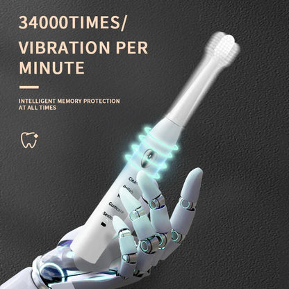 Jianpai Brosse à dents électrique acoustique classique noire et blanche pour adulte, 5 modes, chargement USB, étanche IPX7, électrique acoustique
