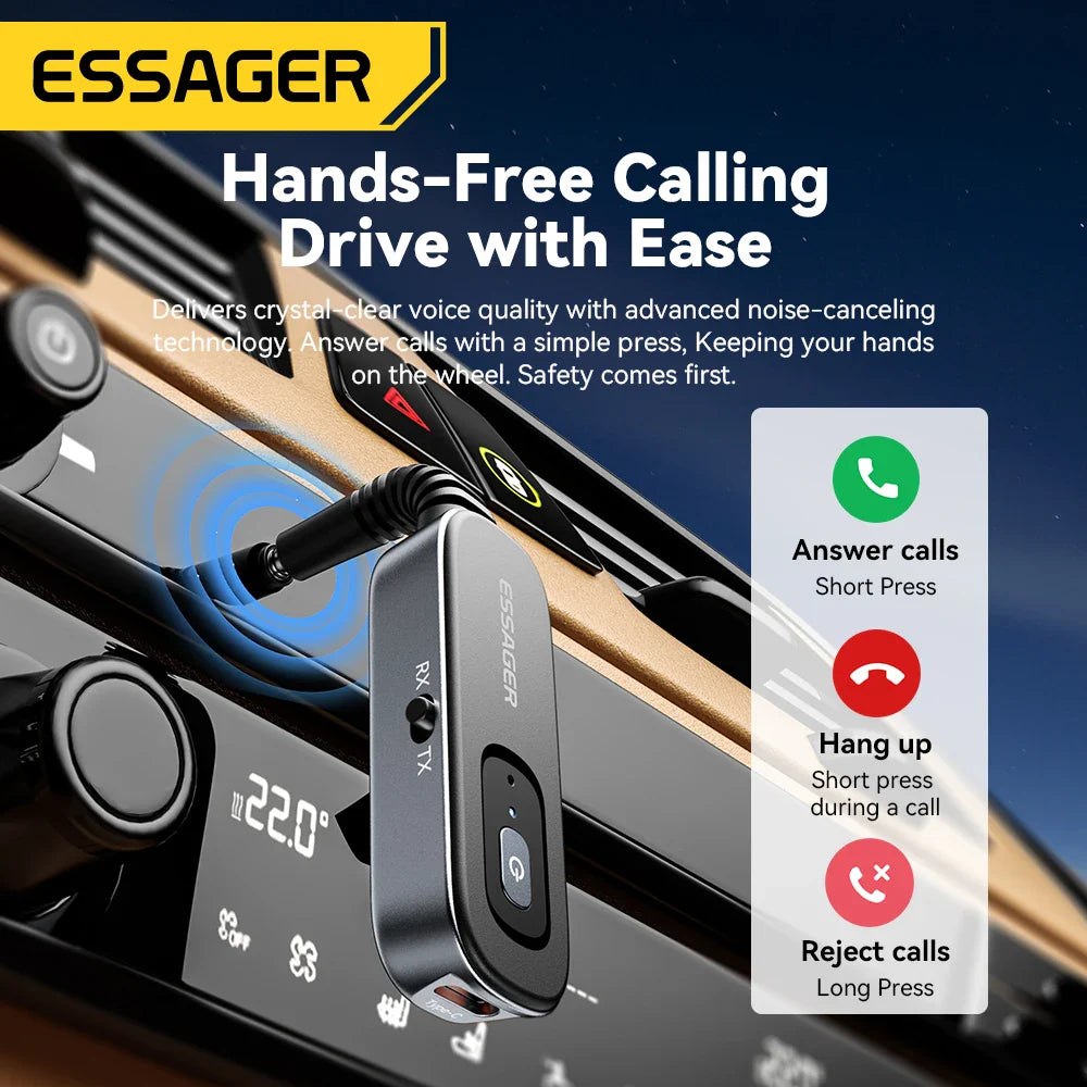 Essager Récepteur/émetteur audio Bluetooth 2 en 1 Adaptateur audio Bluetooth 5.1 sans fil 3,5 mm AUX stéréo pour écouteurs TV Voiture