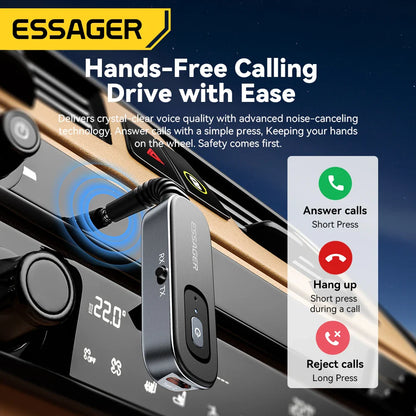 Essager Récepteur/émetteur audio Bluetooth 2 en 1 Adaptateur audio Bluetooth 5.1 sans fil 3,5 mm AUX stéréo pour écouteurs TV Voiture