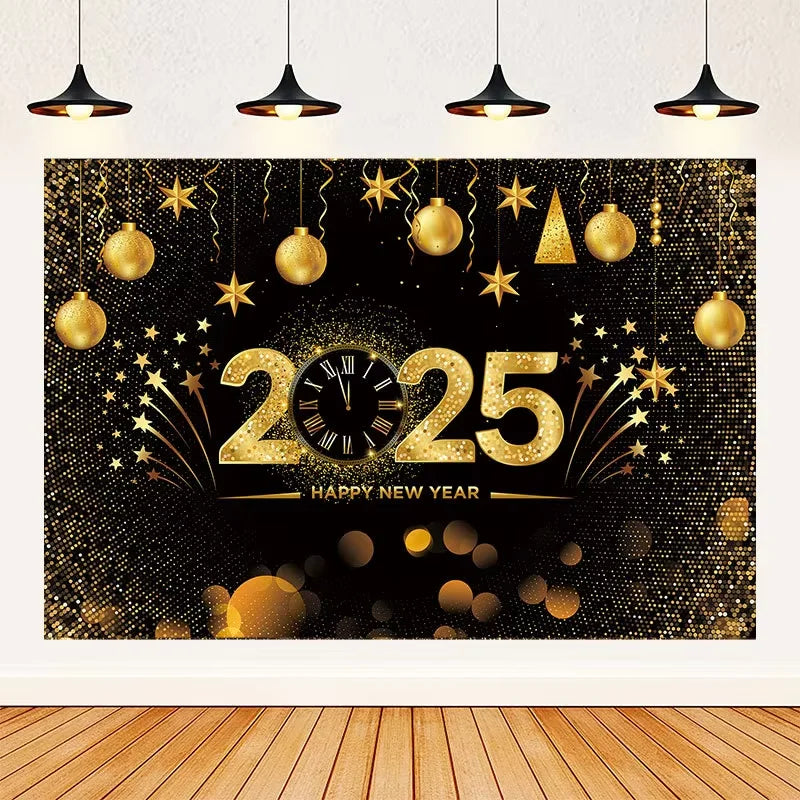 2025 Happy New Year Backdrops for Christmas Photography Decor Background Fireworks Celebrate Party Family Poster Photo Props