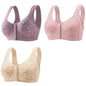 3Pcs/Set Women Lingerie Bra Cotton Wire Free Front Closure Bralette Confortable Underwear Widened Shoulder Straps U-shaped Back