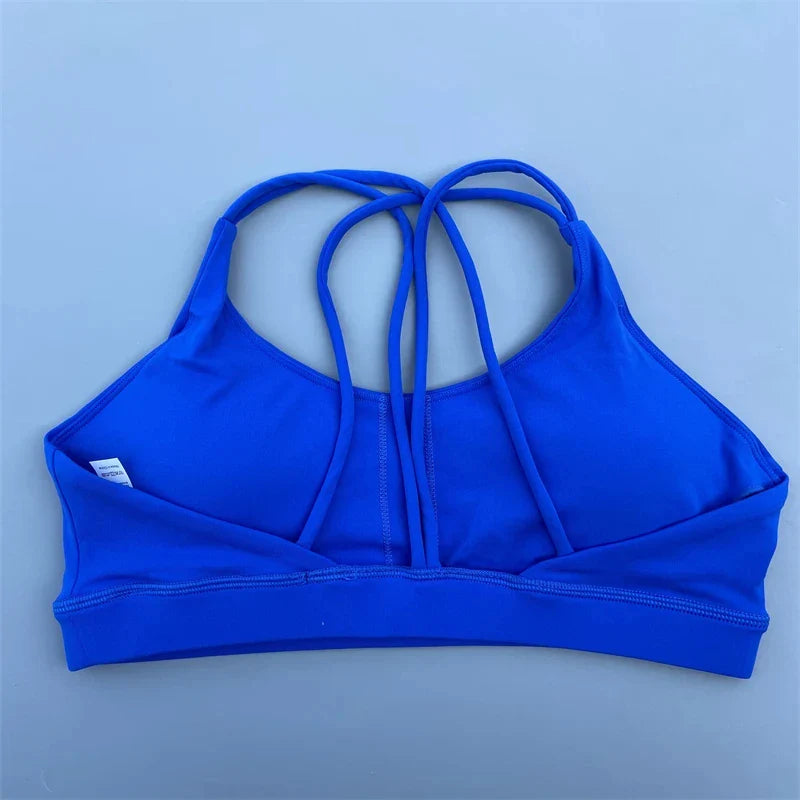 Soutien-gorge de sport uni doux haute résistance pour femme – Haut de sport serré pour entraînement complet, gym, yoga, sous-vêtement serré avec coussinet de poitrine