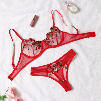 2-Pieces Fancy Sexy Lingerie Set Woman Semi-Sheer Women's Underwear Embroidery Beautiful Bra And Panty Sets Erotic Outfits