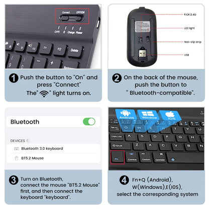 EMTRA Clavier et souris Bluetooth rétroéclairés pour iOS, Android, Windows, iPad, clavier portugais, clavier espagnol