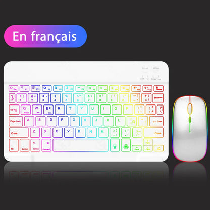 EMTRA Clavier et souris Bluetooth rétroéclairés pour iOS, Android, Windows, iPad, clavier portugais, clavier espagnol