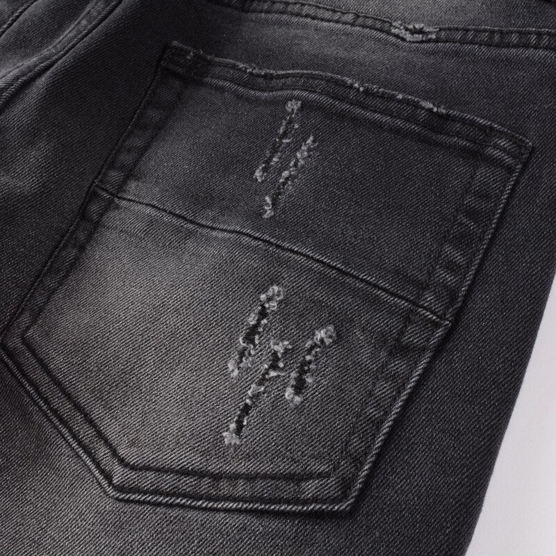 Jeans destroy homme slim fit noir gris élastique streetwear fashion rétro