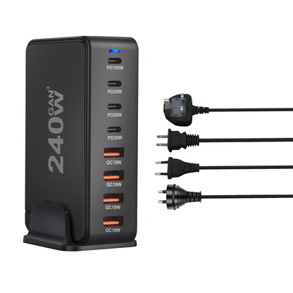 240W  Desktop GaN Charger 8-port USB Type C PD Charger Fast Charge 3.0 USB Type C Fast Charger Mobile USB Charger