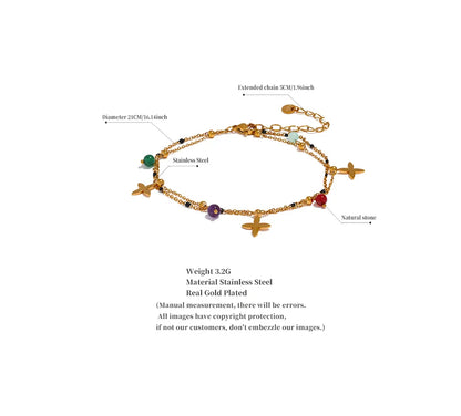 Yhpup Colorful Natural Stone Bead Flower Chain Stainless Steel Beach Anklet for Women Exquisite Summer Jewelry Bijoux Femme
