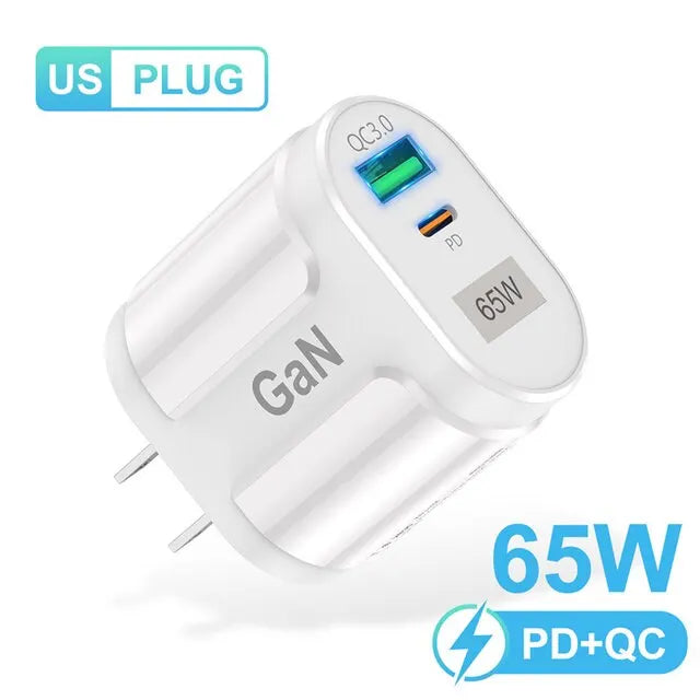 USLION 65W GaN USB C Charger Quick Charge Korea EU US Plug PD USB-C TypeC Fast USB Charger For iPhone 14 Xiaomi Samsung Macbook
