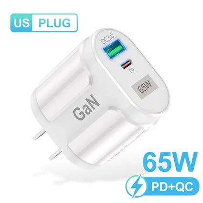 USLION 65W GaN USB C Charger Quick Charge Korea EU US Plug PD USB-C TypeC Fast USB Charger For iPhone 14 Xiaomi Samsung Macbook
