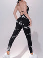 Women's Tie Dye Seamless Workout Jumpsuits One Piece Soft&Stretchy Fashion V-Neck Halter Open Back Yoga Sports Bodysuit
